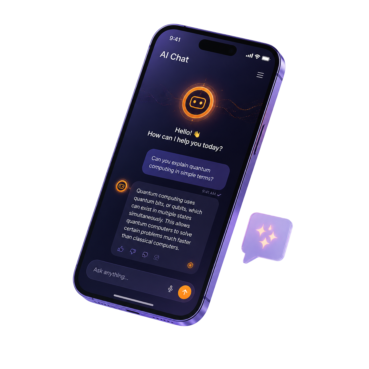 3D render of the BookingLane AI chat agent on a phone